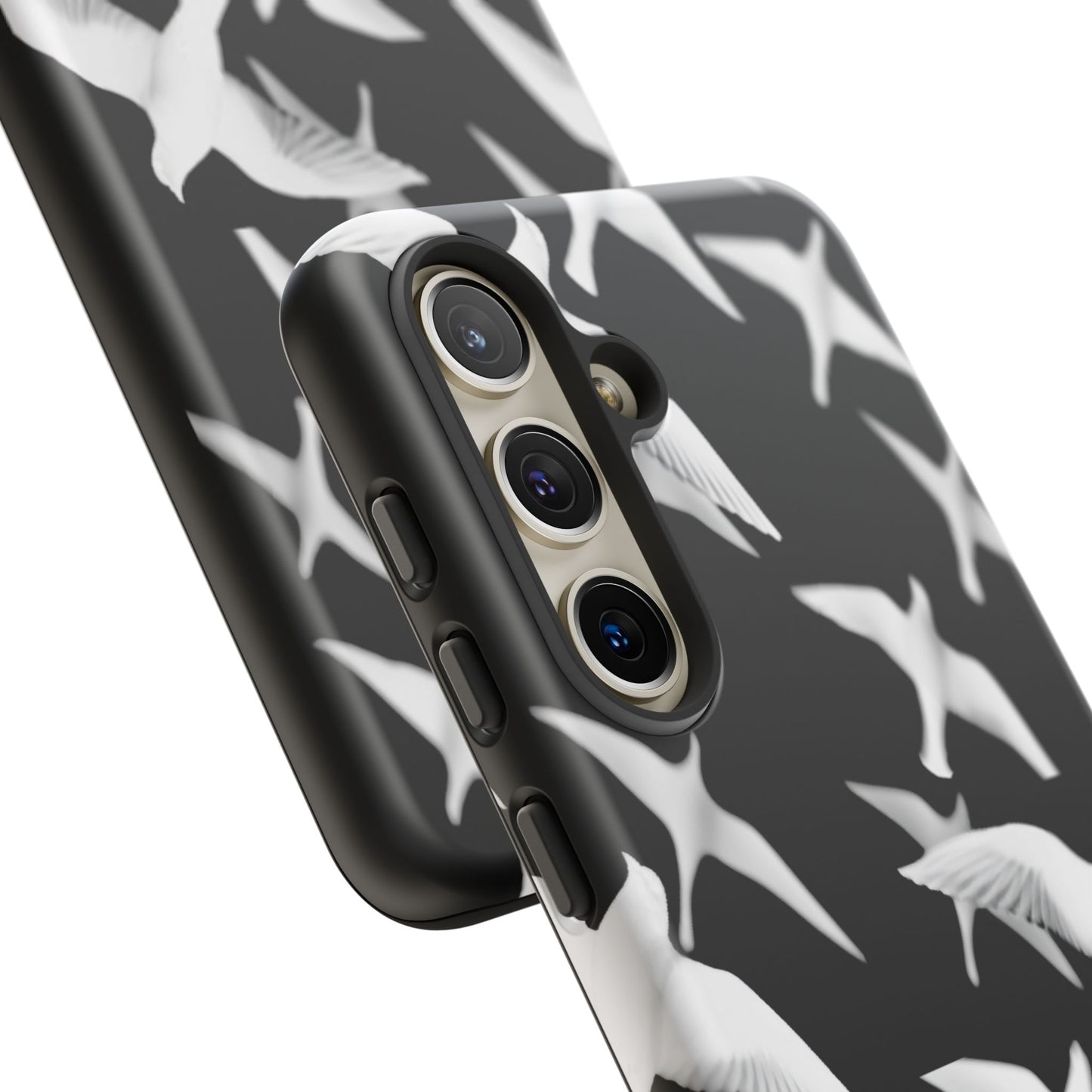 Smith & Raven | Flock of Seagulls Tough Case | Black w/White Bird Pattern | Phone Case