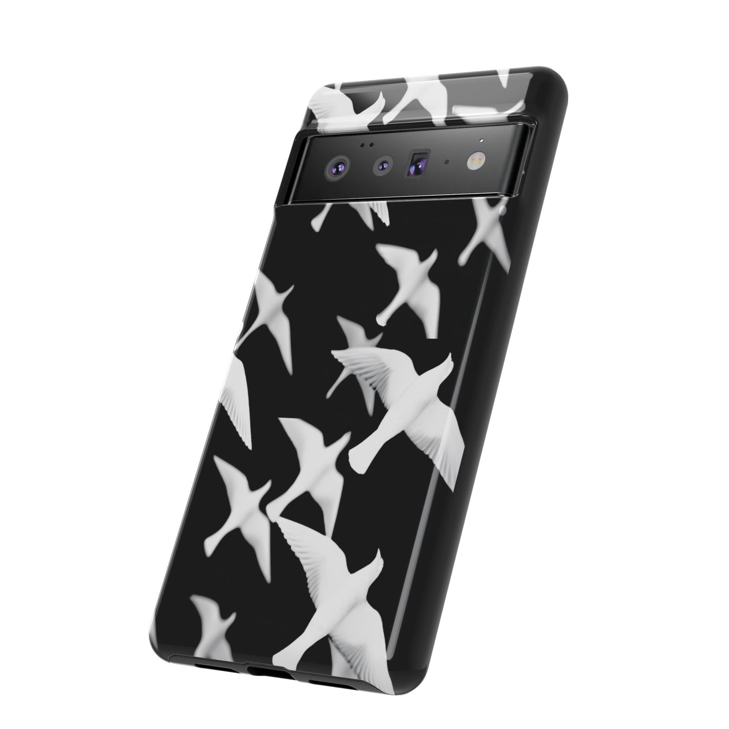 Smith & Raven | Flock of Seagulls Tough Case | Black w/White Bird Pattern | Phone Case