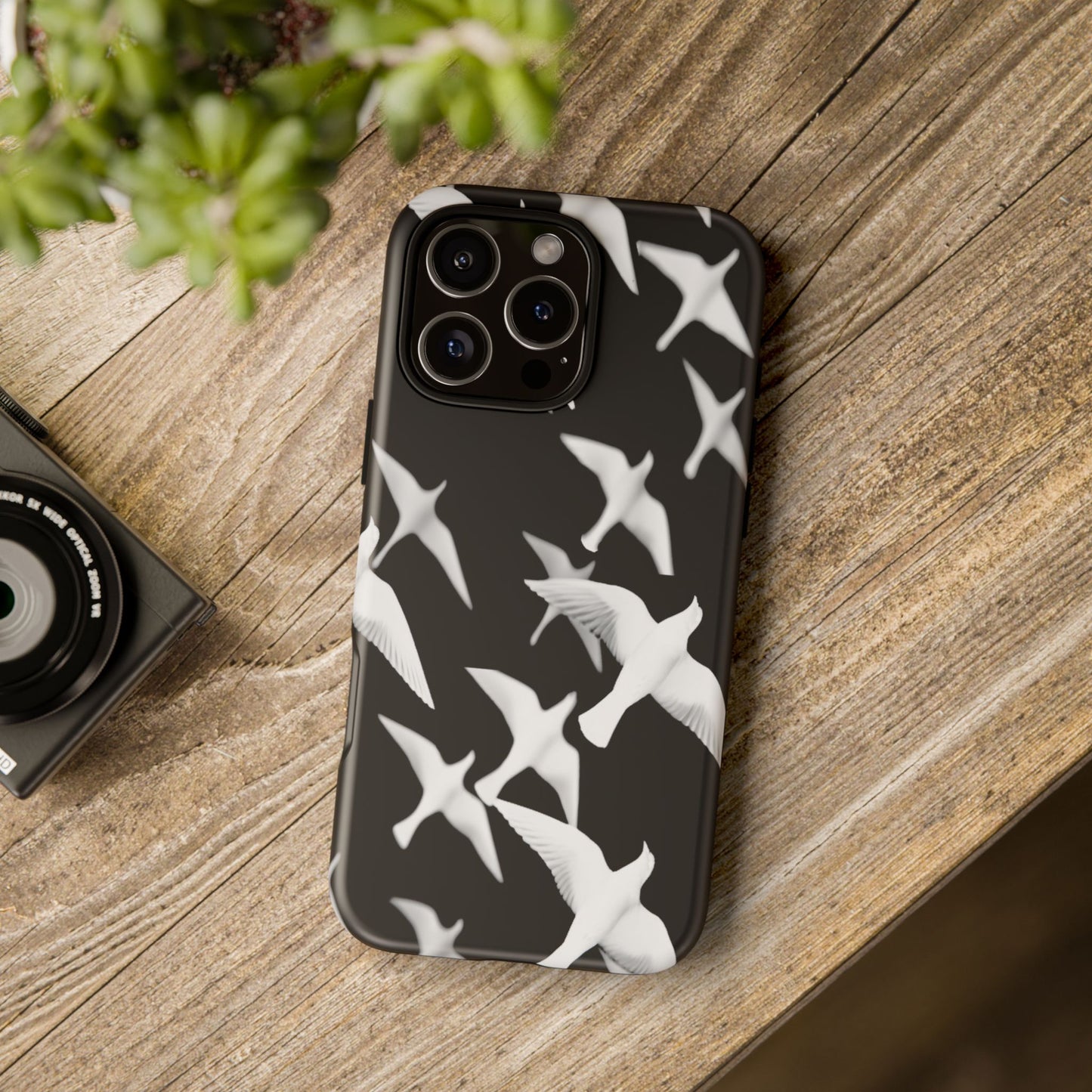 Smith & Raven | Flock of Seagulls Tough Case | Black w/White Bird Pattern | Phone Case