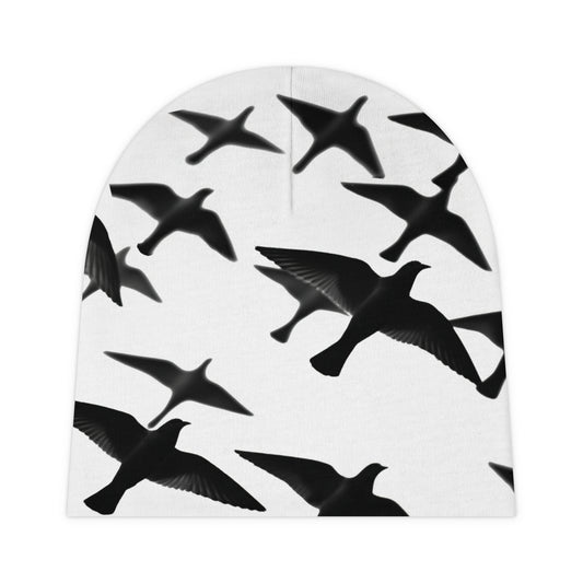 Smith & Raven | Flock of Seagulls Baby Beanie | White w/Black Birds