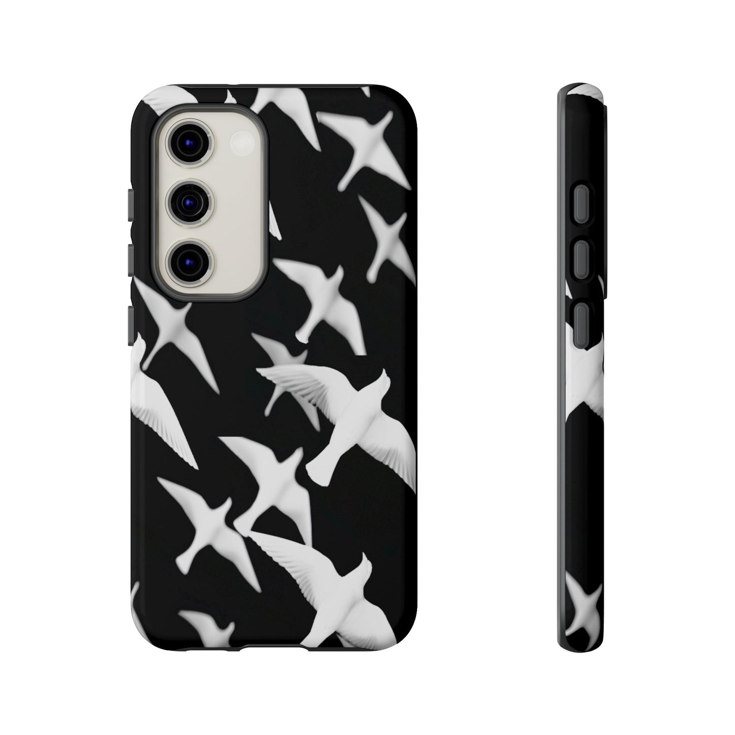 Smith & Raven | Flock of Seagulls Tough Case | Black w/White Bird Pattern | Phone Case