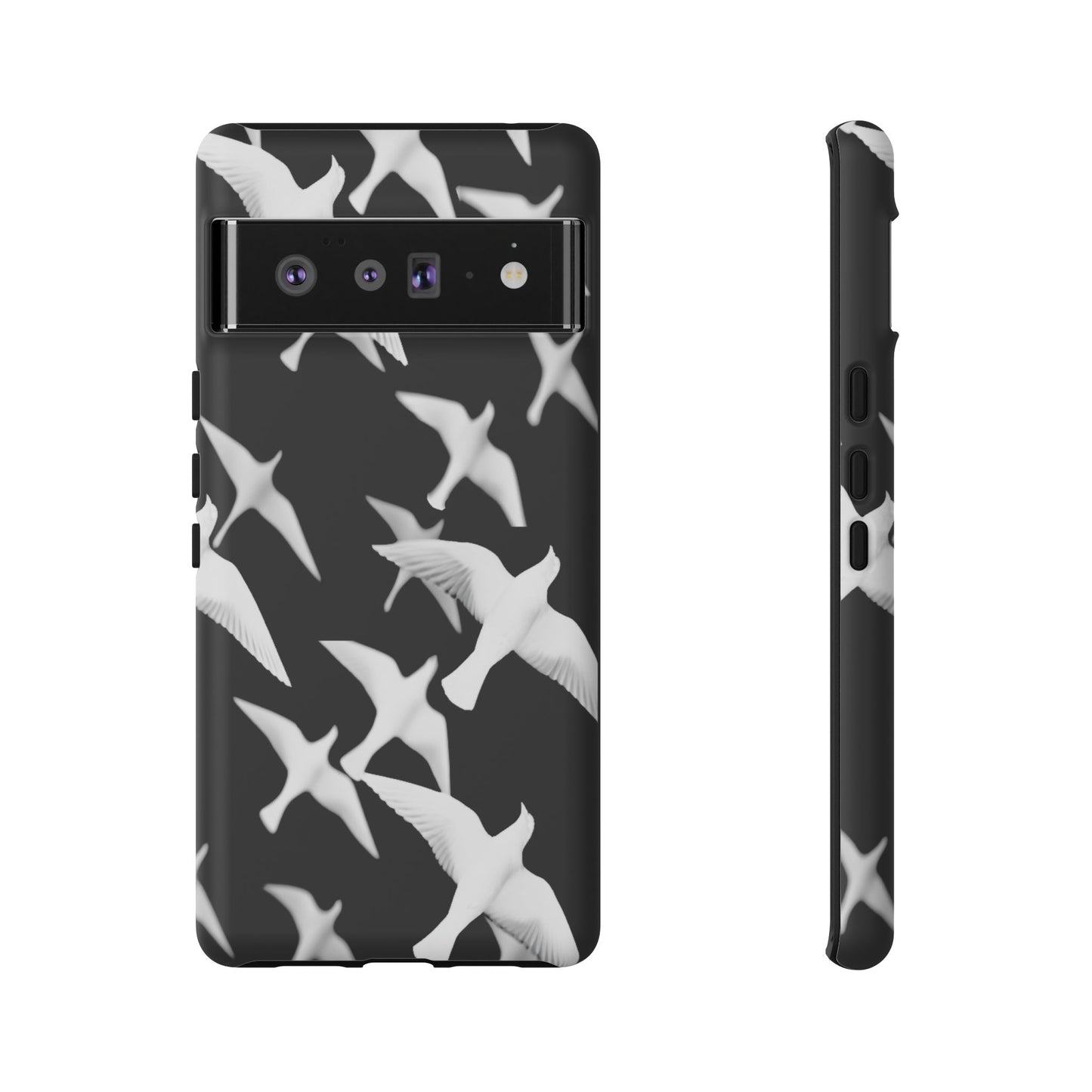 Smith & Raven | Flock of Seagulls Tough Case | Black w/White Bird Pattern | Phone Case
