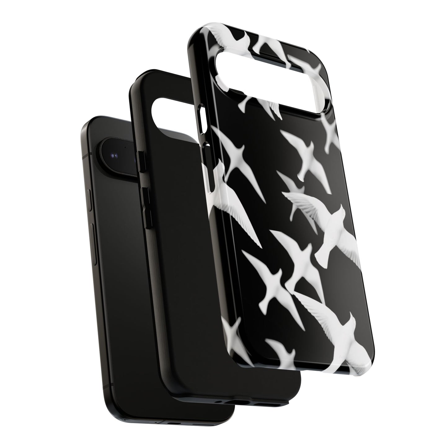 Smith & Raven | Flock of Seagulls Tough Case | Black w/White Bird Pattern | Phone Case
