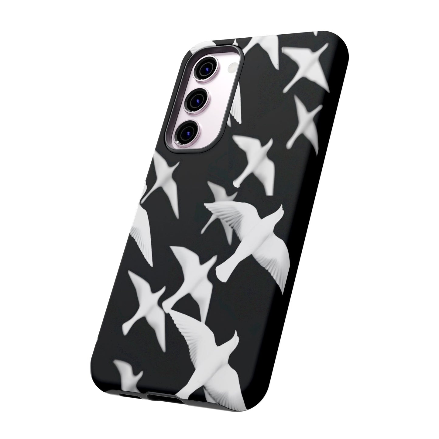 Smith & Raven | Flock of Seagulls Tough Case | Black w/White Bird Pattern | Phone Case