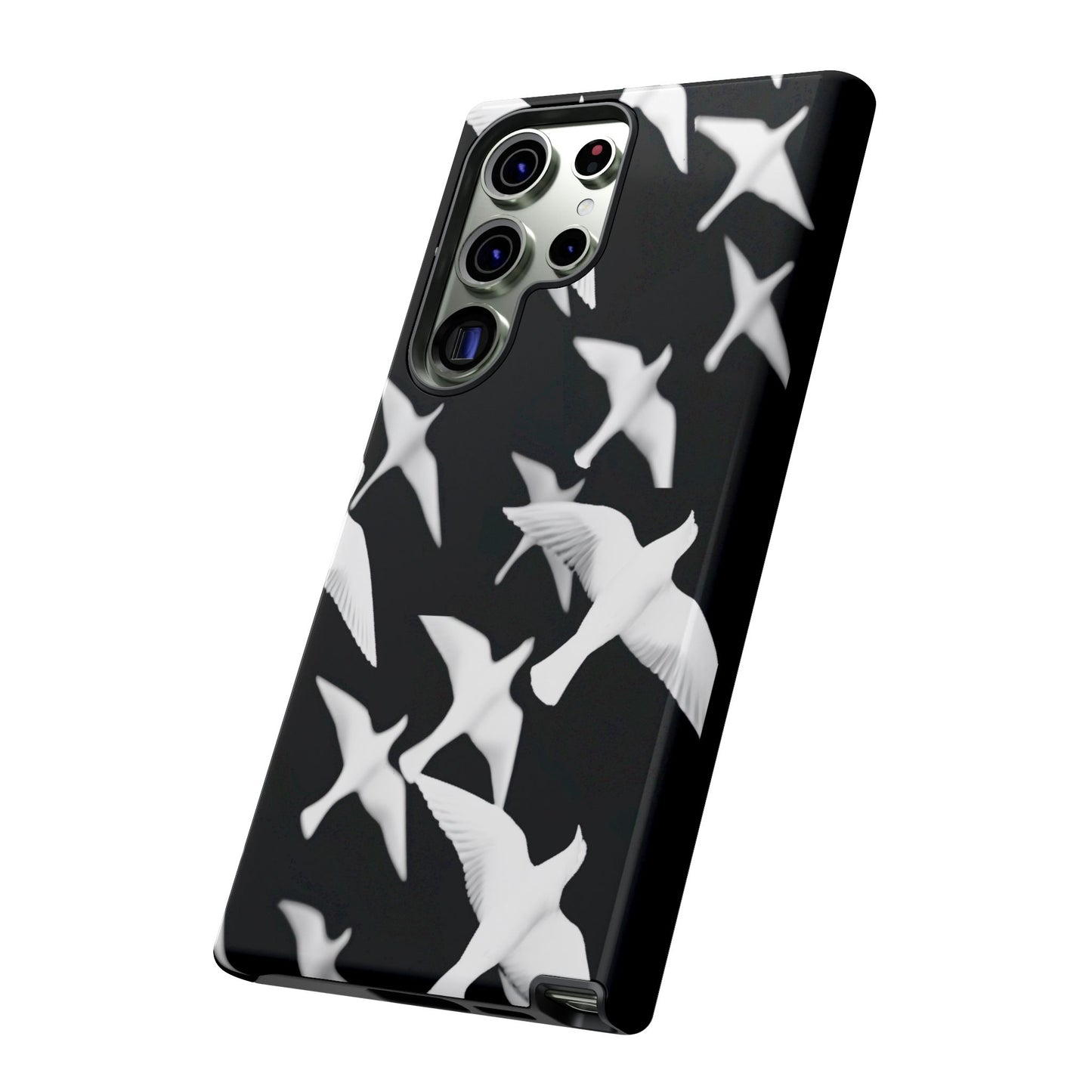 Smith & Raven | Flock of Seagulls Tough Case | Black w/White Bird Pattern | Phone Case