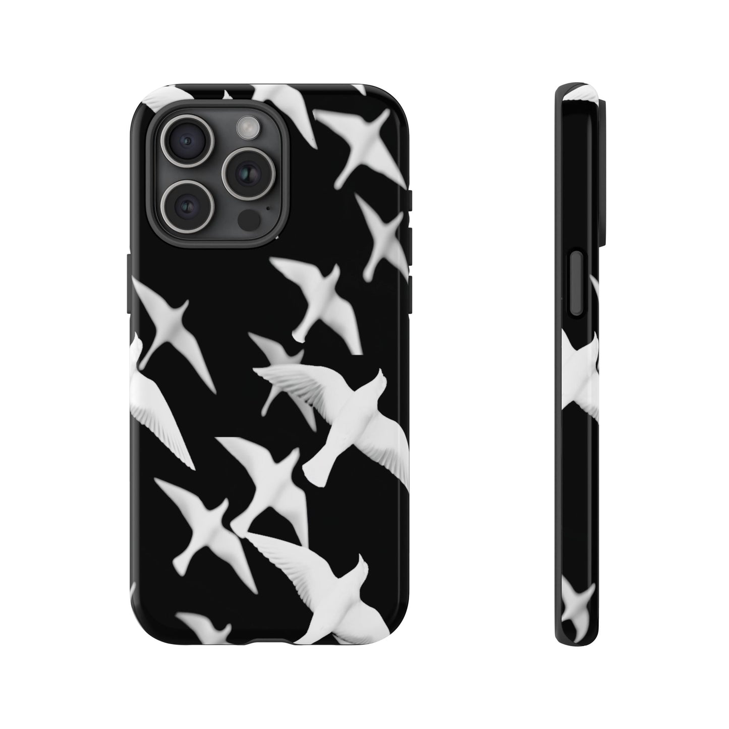 Smith & Raven | Flock of Seagulls Tough Case | Black w/White Bird Pattern | Phone Case