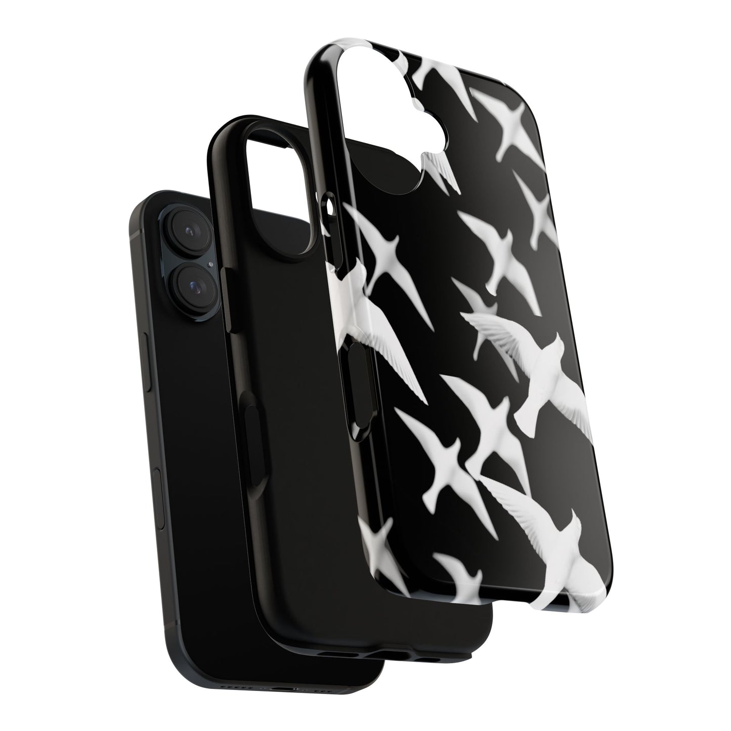Smith & Raven | Flock of Seagulls Tough Case | Black w/White Bird Pattern | Phone Case