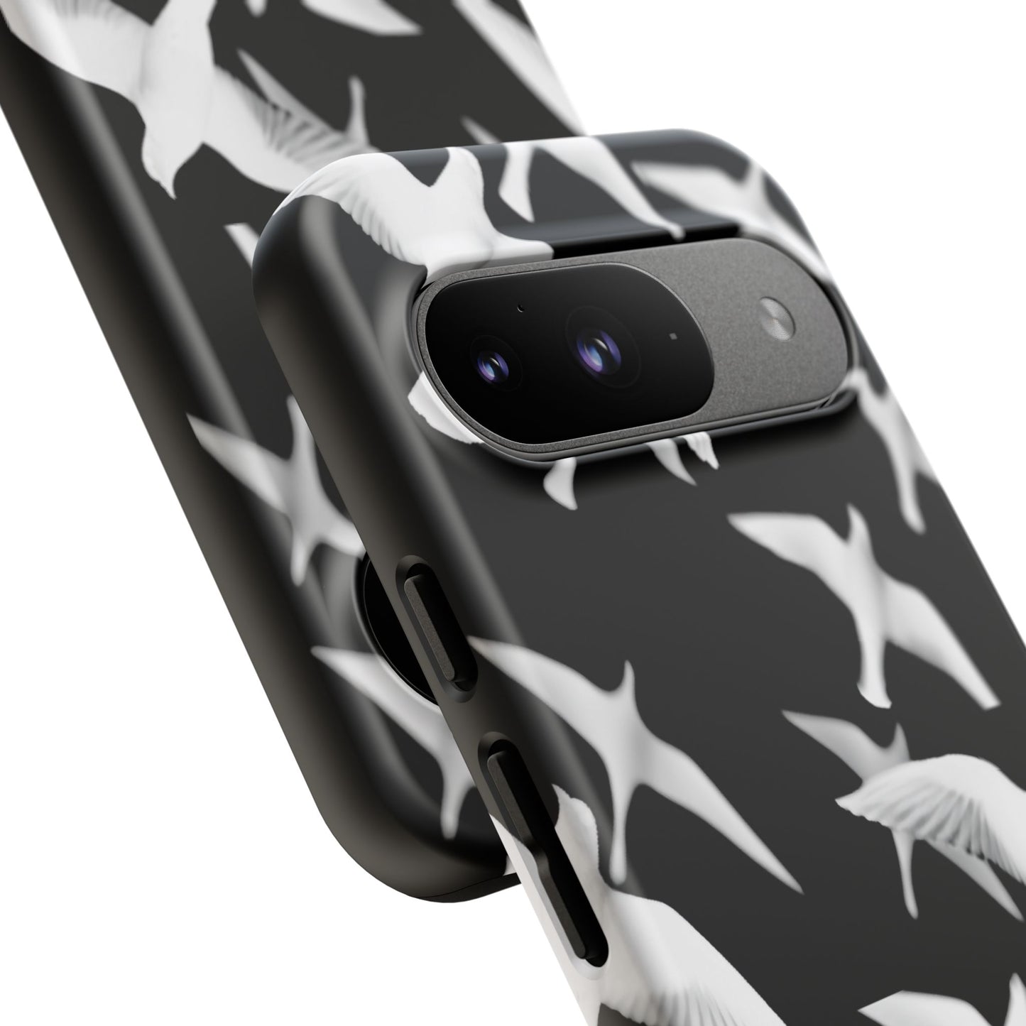 Smith & Raven | Flock of Seagulls Tough Case | Black w/White Bird Pattern | Phone Case