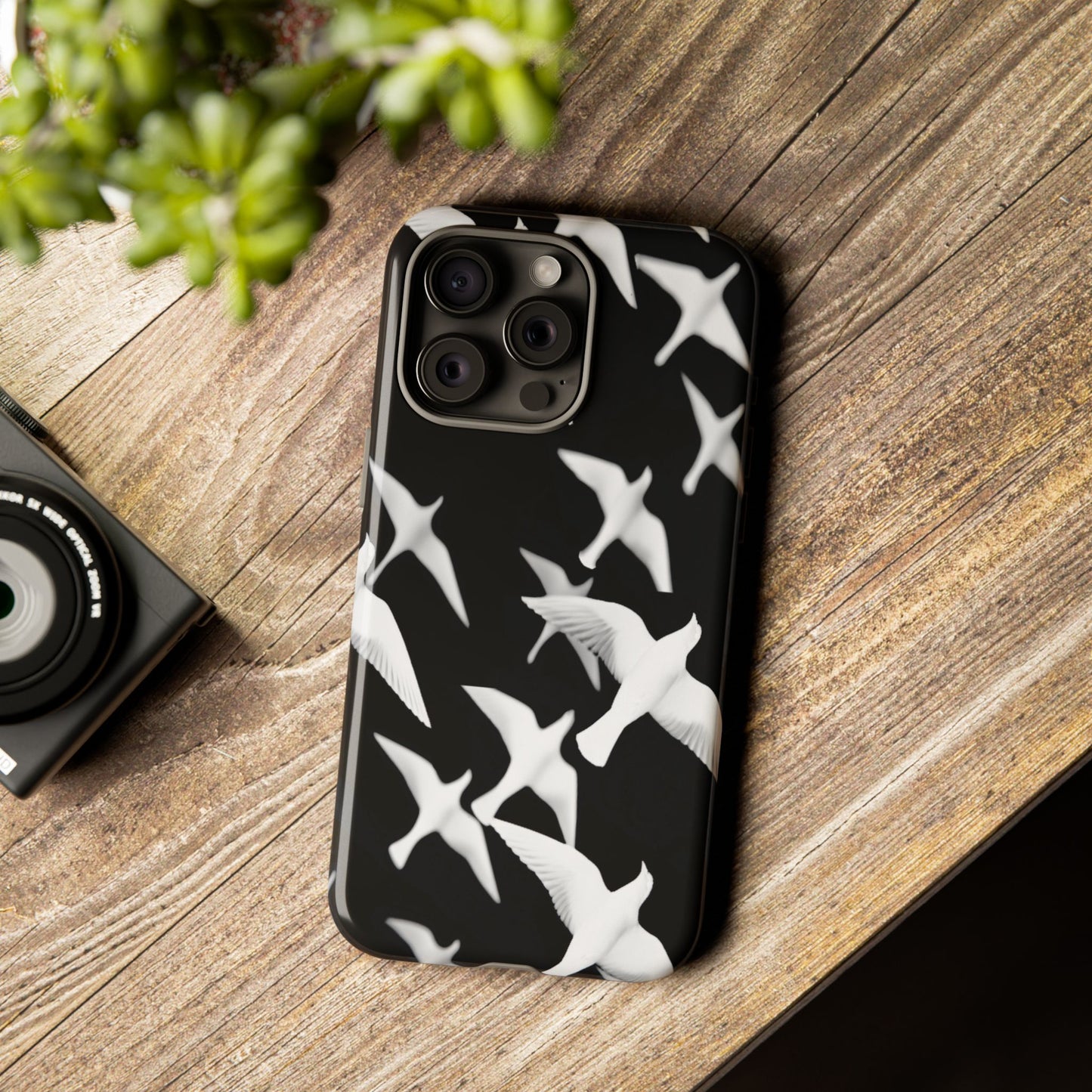 Smith & Raven | Flock of Seagulls Tough Case | Black w/White Bird Pattern | Phone Case