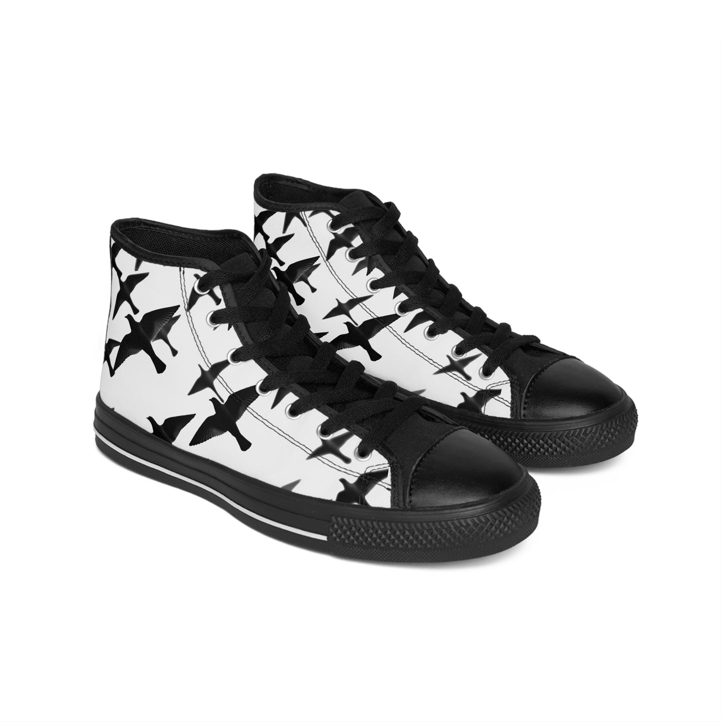Smith & Raven | Flock of Seagulls Men's Classic Sneakers | White w/Black Bird Print