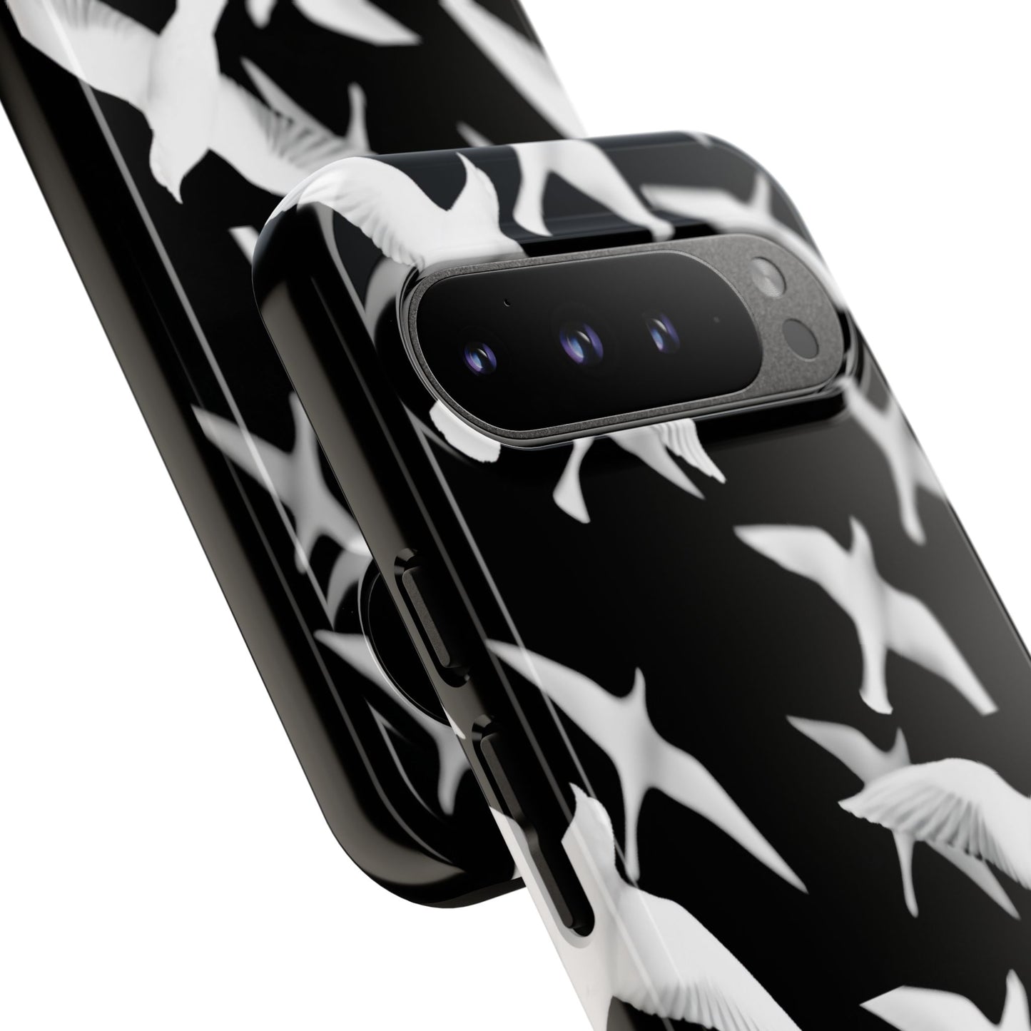 Smith & Raven | Flock of Seagulls Tough Case | Black w/White Bird Pattern | Phone Case