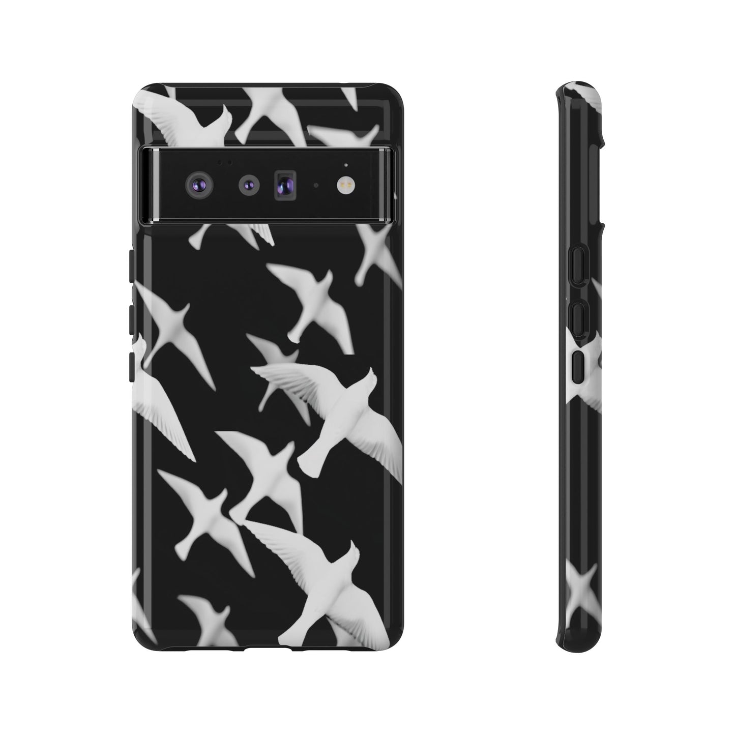 Smith & Raven | Flock of Seagulls Tough Case | Black w/White Bird Pattern | Phone Case