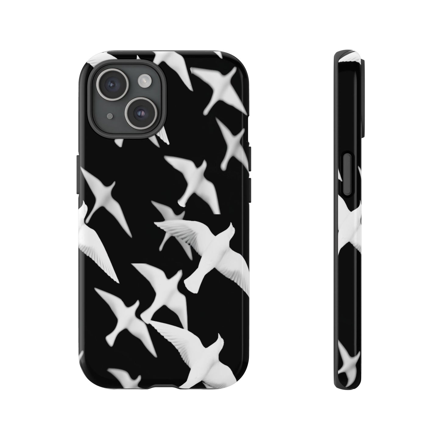 Smith & Raven | Flock of Seagulls Tough Case | Black w/White Bird Pattern | Phone Case
