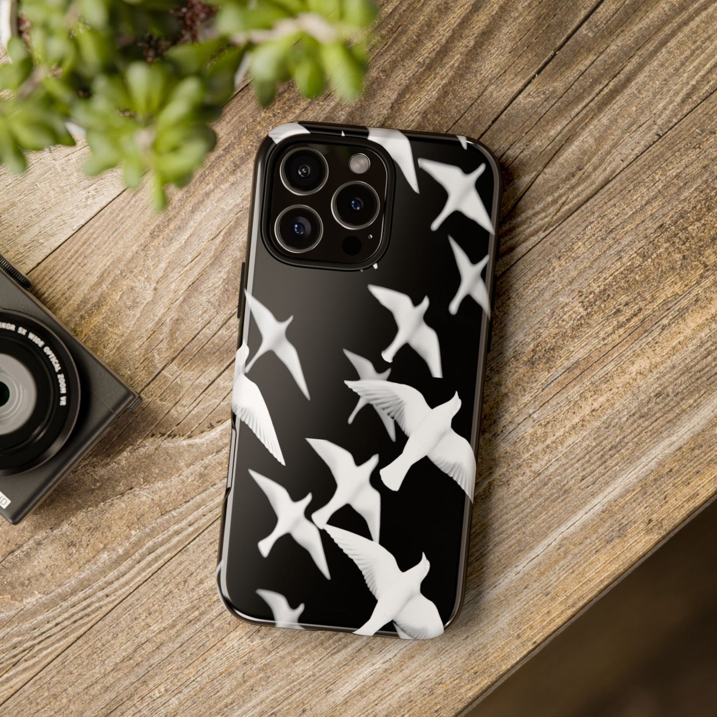 Smith & Raven | Flock of Seagulls Tough Case | Black w/White Bird Pattern | Phone Case
