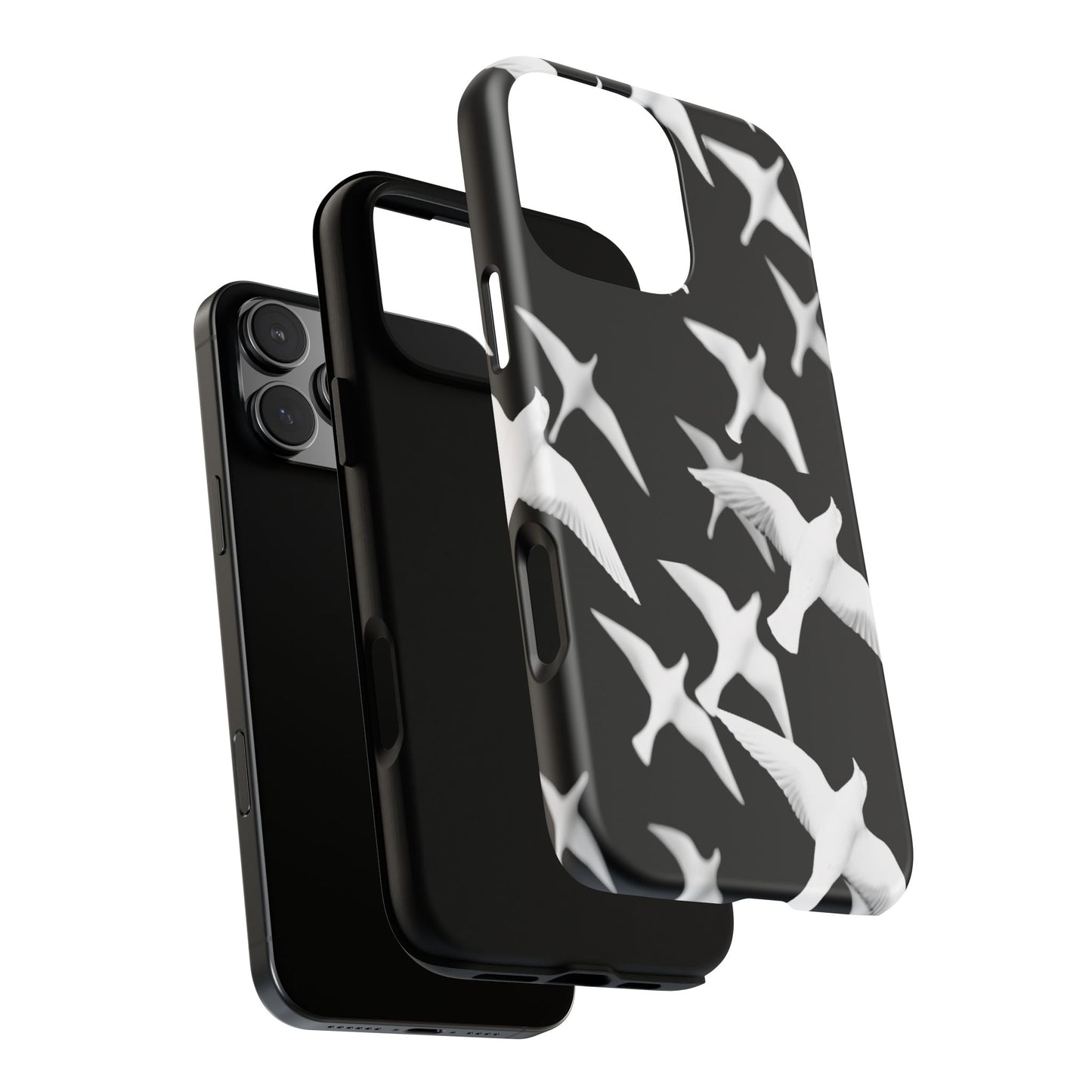 Smith & Raven | Flock of Seagulls Tough Case | Black w/White Bird Pattern | Phone Case
