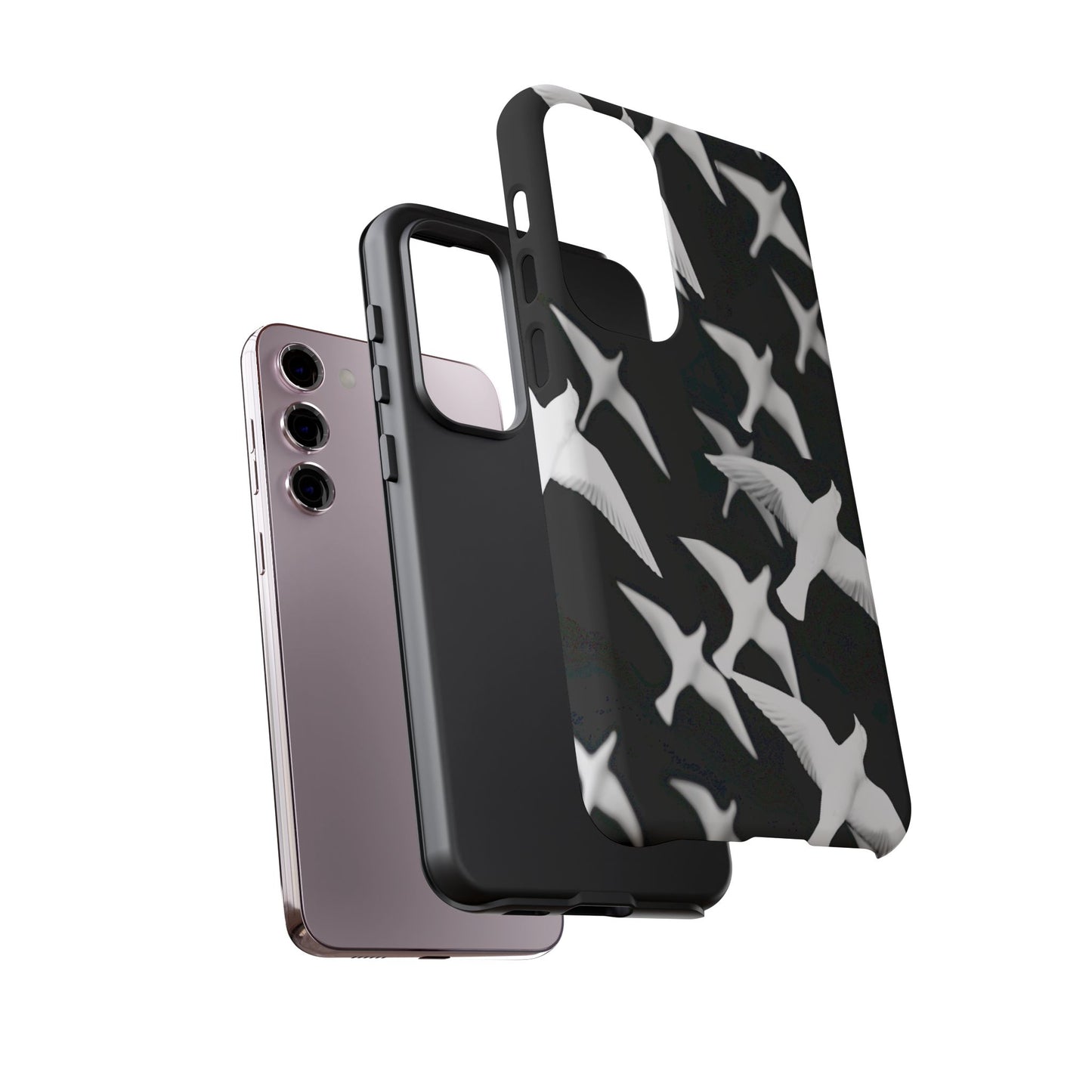 Smith & Raven | Flock of Seagulls Tough Case | Black w/White Bird Pattern | Phone Case