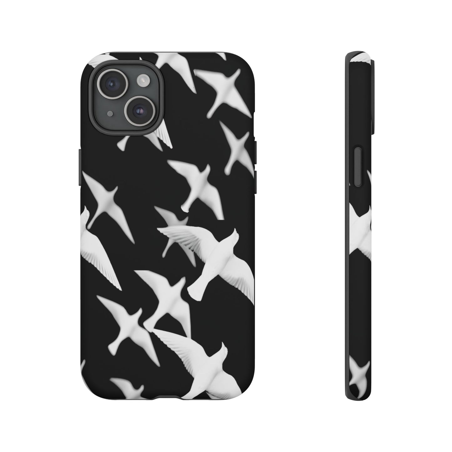 Smith & Raven | Flock of Seagulls Tough Case | Black w/White Bird Pattern | Phone Case