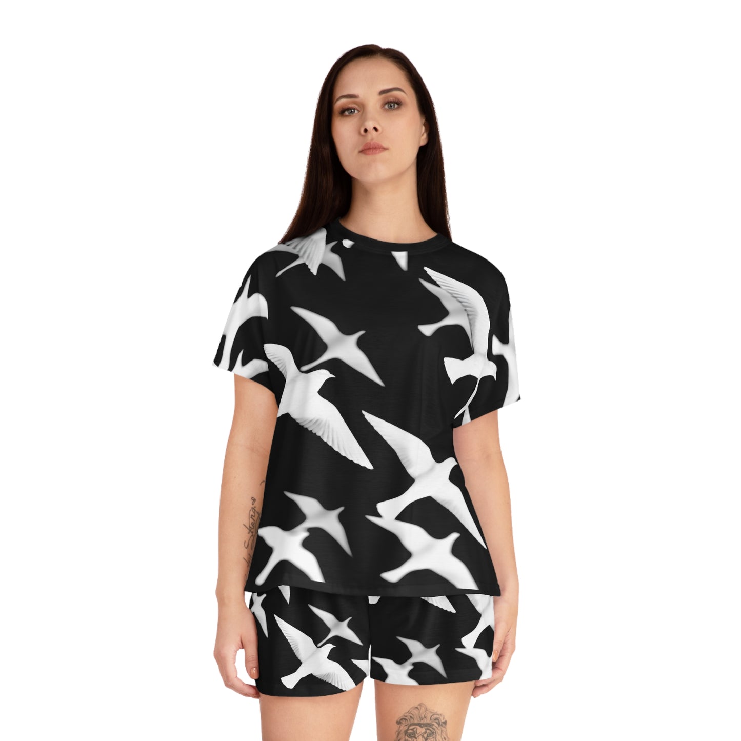 Smith & Raven | Flock of Seagulls Women's Short Pajama Set | Black w/White Birds