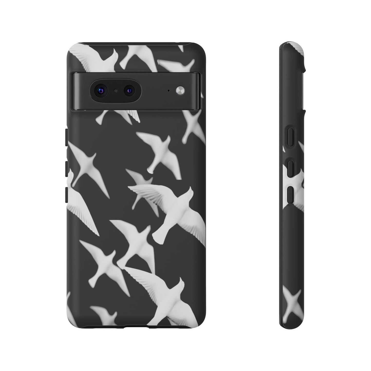 Smith & Raven | Flock of Seagulls Tough Case | Black w/White Bird Pattern | Phone Case