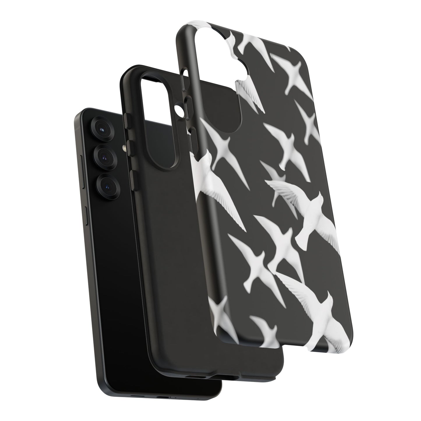 Smith & Raven | Flock of Seagulls Tough Case | Black w/White Bird Pattern | Phone Case