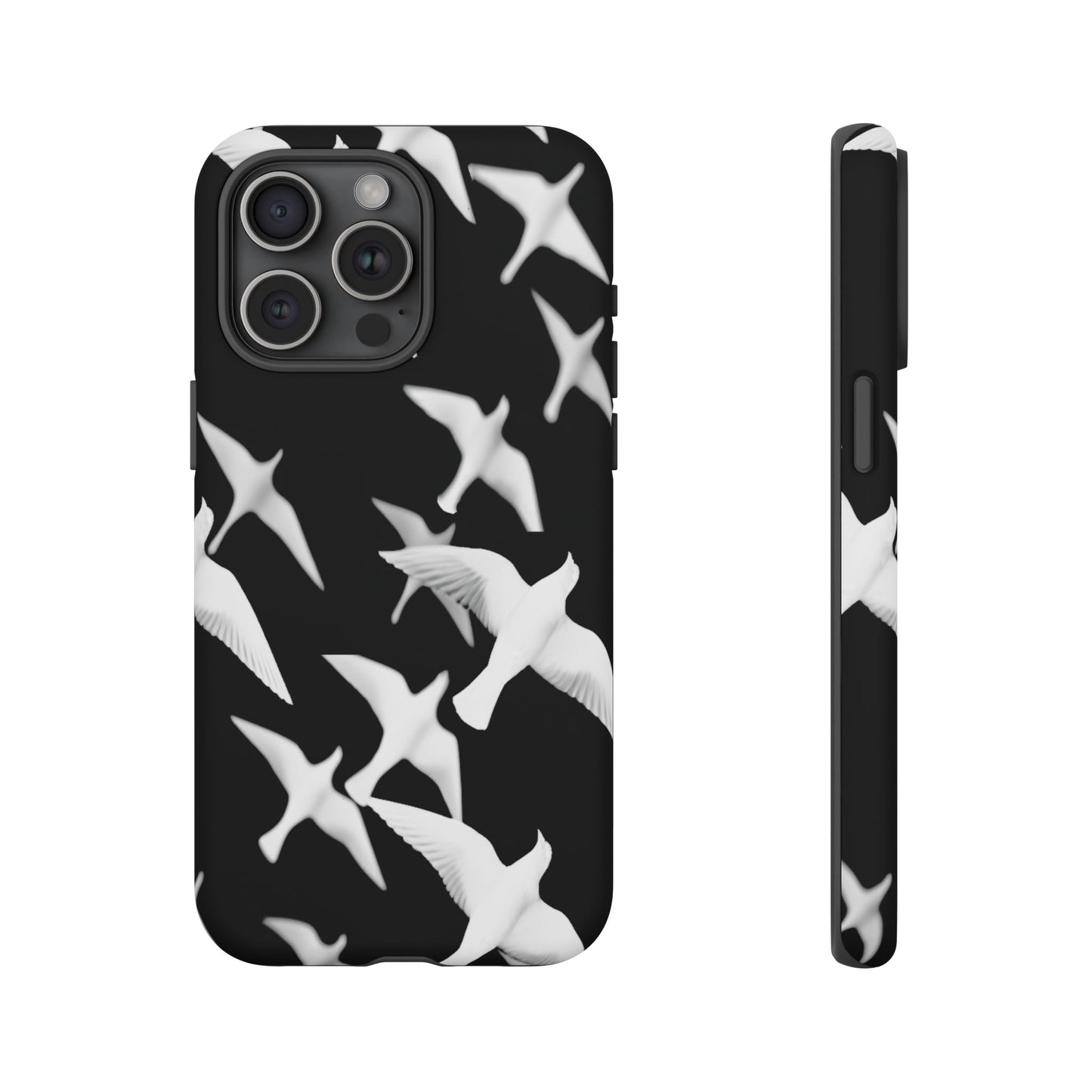 Smith & Raven | Flock of Seagulls Tough Case | Black w/White Bird Pattern | Phone Case