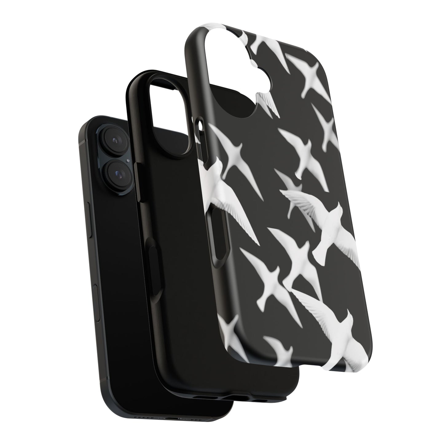 Smith & Raven | Flock of Seagulls Tough Case | Black w/White Bird Pattern | Phone Case