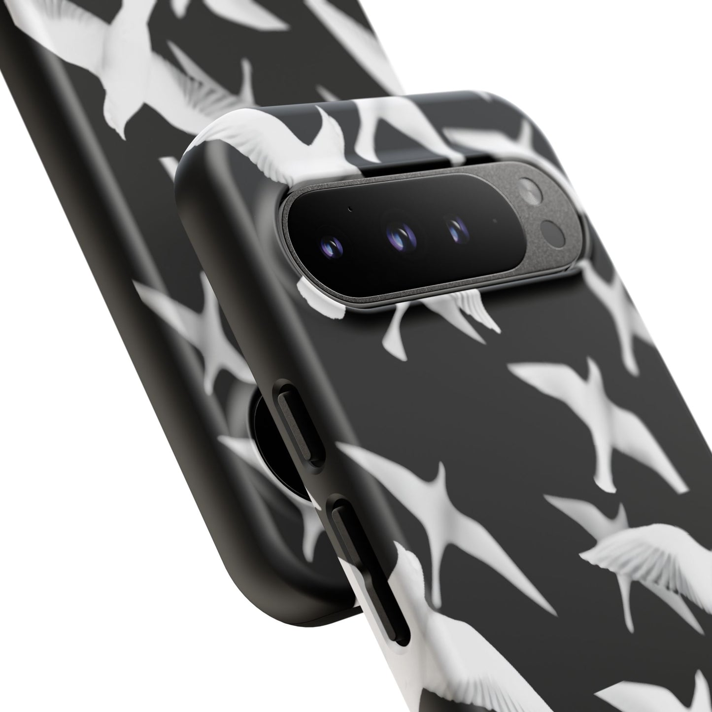 Smith & Raven | Flock of Seagulls Tough Case | Black w/White Bird Pattern | Phone Case