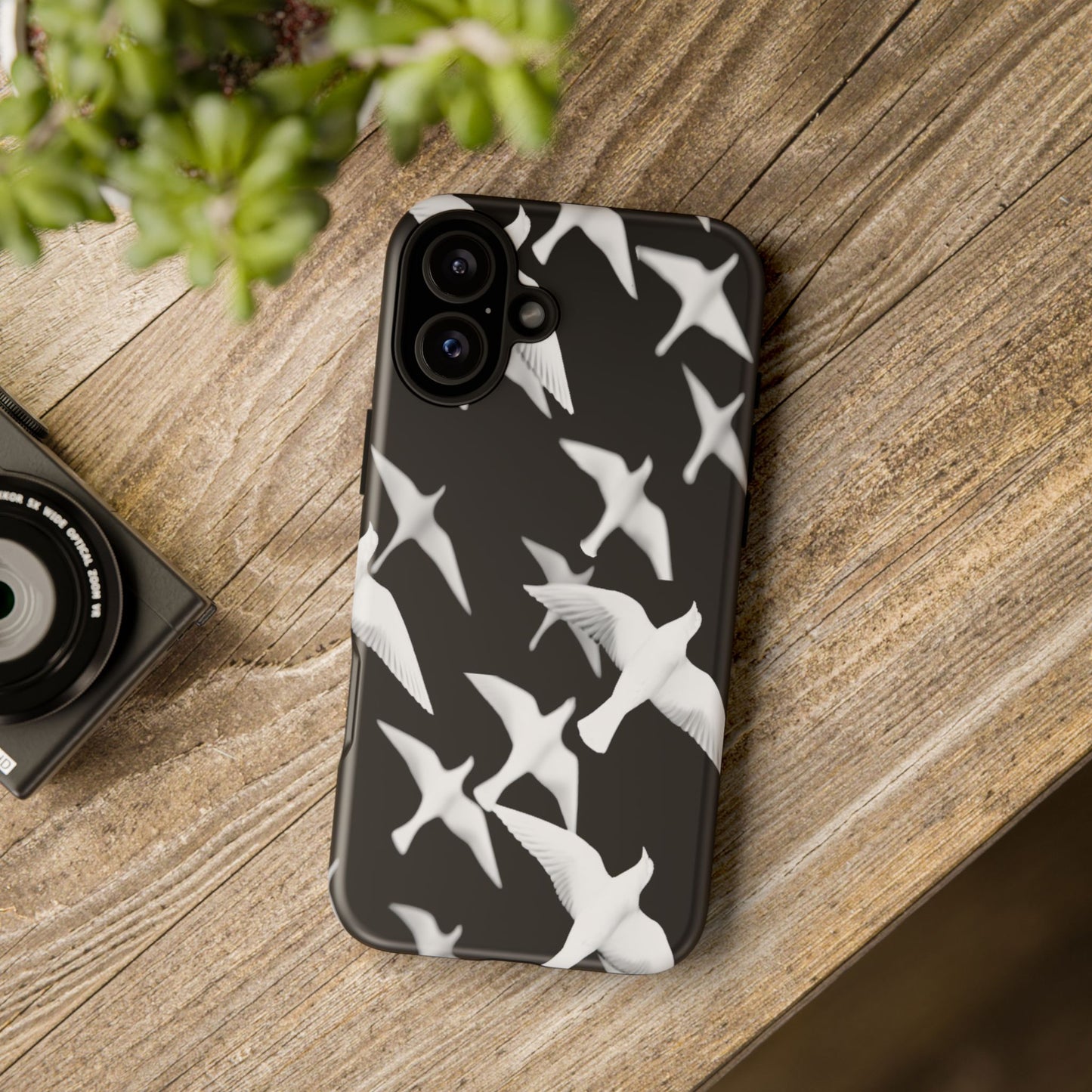 Smith & Raven | Flock of Seagulls Tough Case | Black w/White Bird Pattern | Phone Case