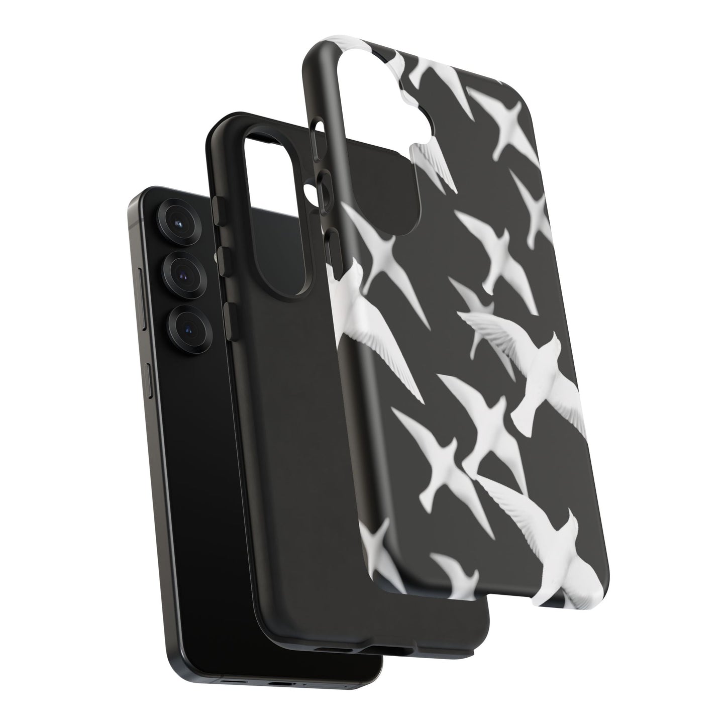 Smith & Raven | Flock of Seagulls Tough Case | Black w/White Bird Pattern | Phone Case
