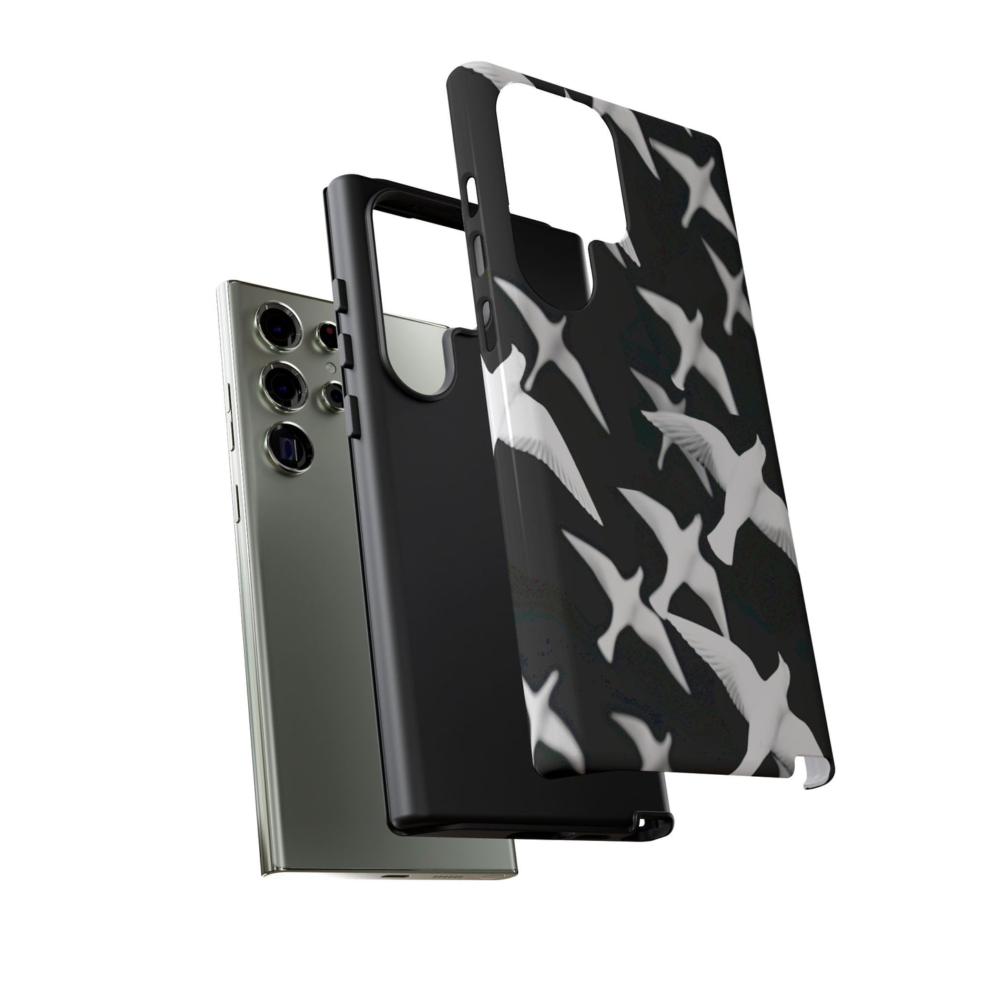 Smith & Raven | Flock of Seagulls Tough Case | Black w/White Bird Pattern | Phone Case
