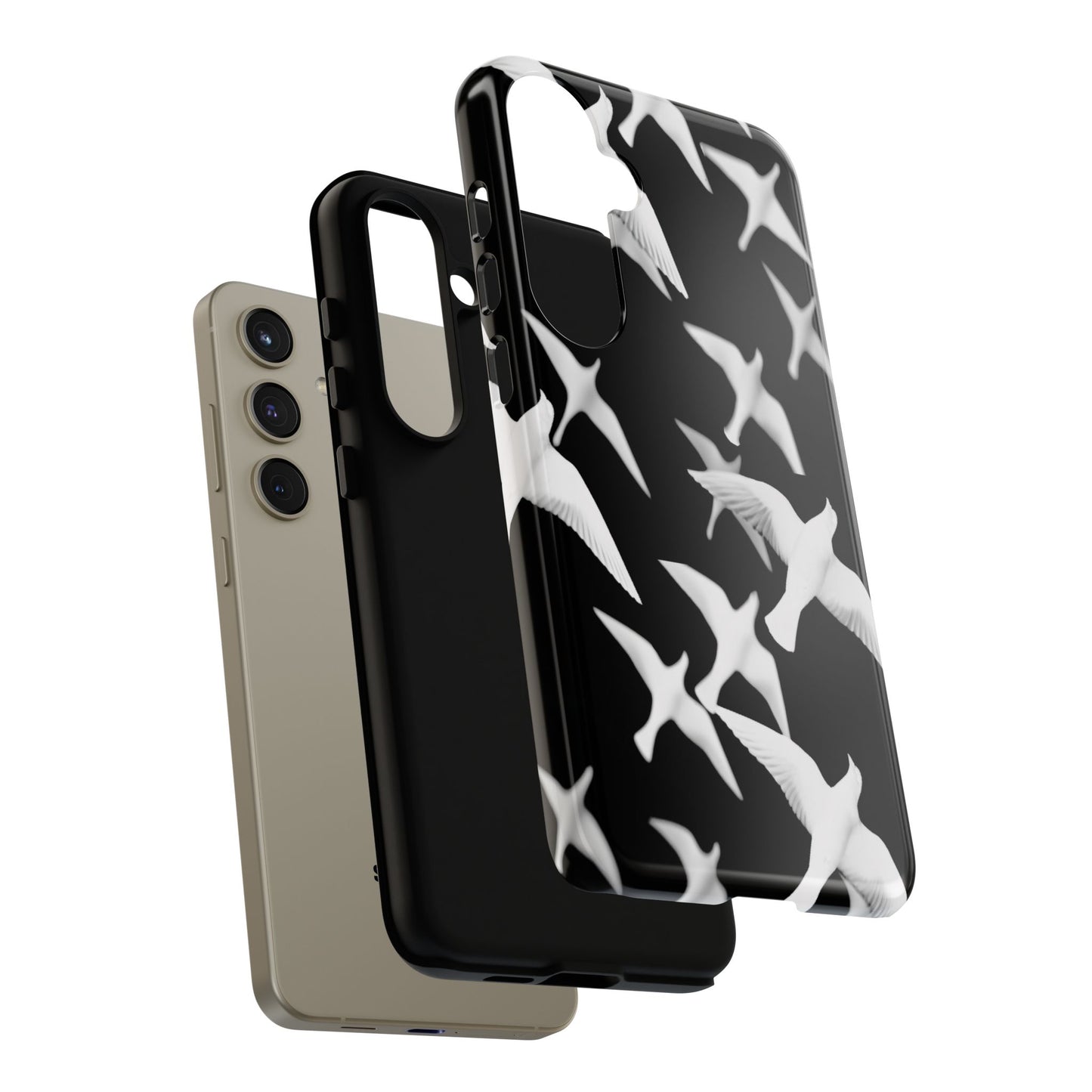 Smith & Raven | Flock of Seagulls Tough Case | Black w/White Bird Pattern | Phone Case