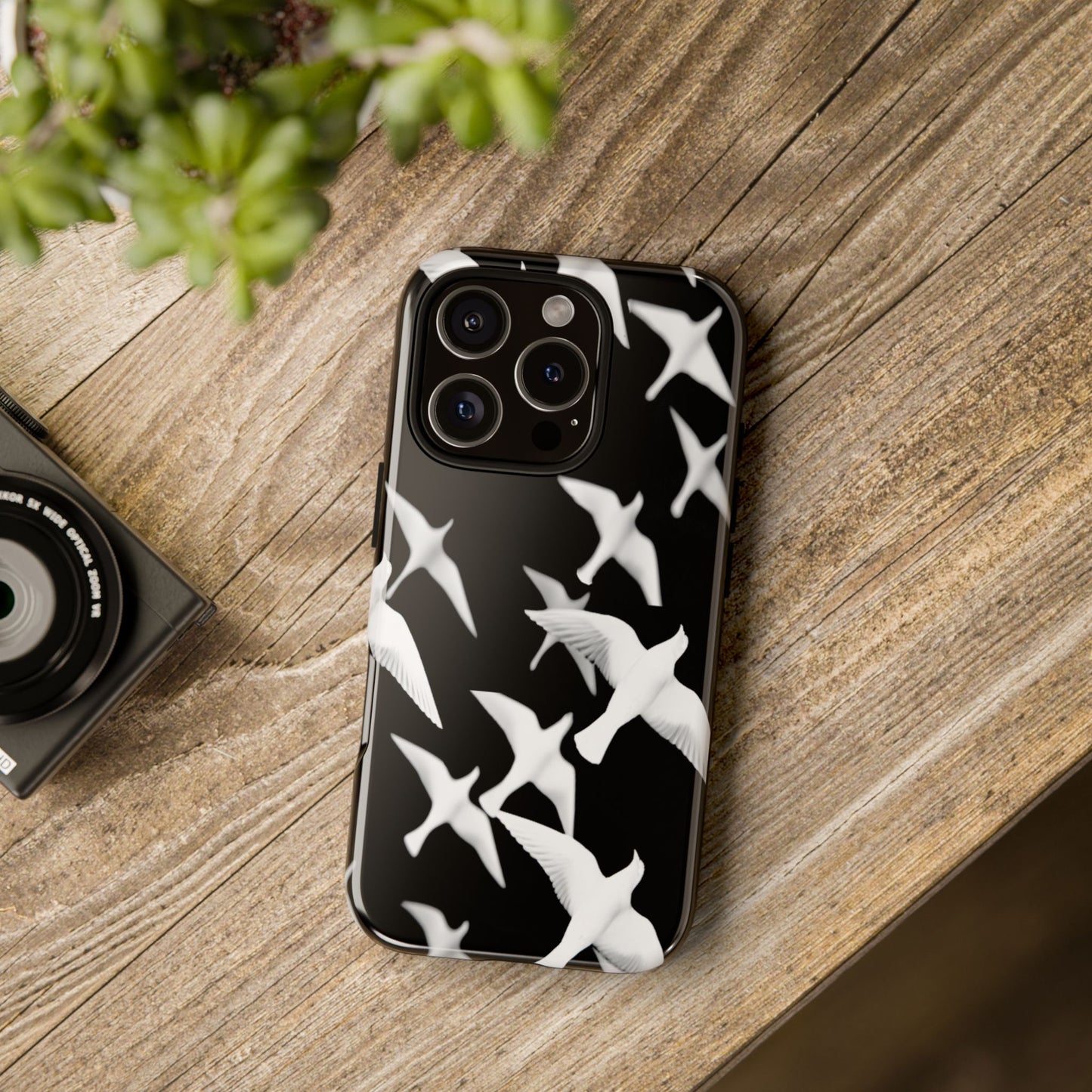 Smith & Raven | Flock of Seagulls Tough Case | Black w/White Bird Pattern | Phone Case