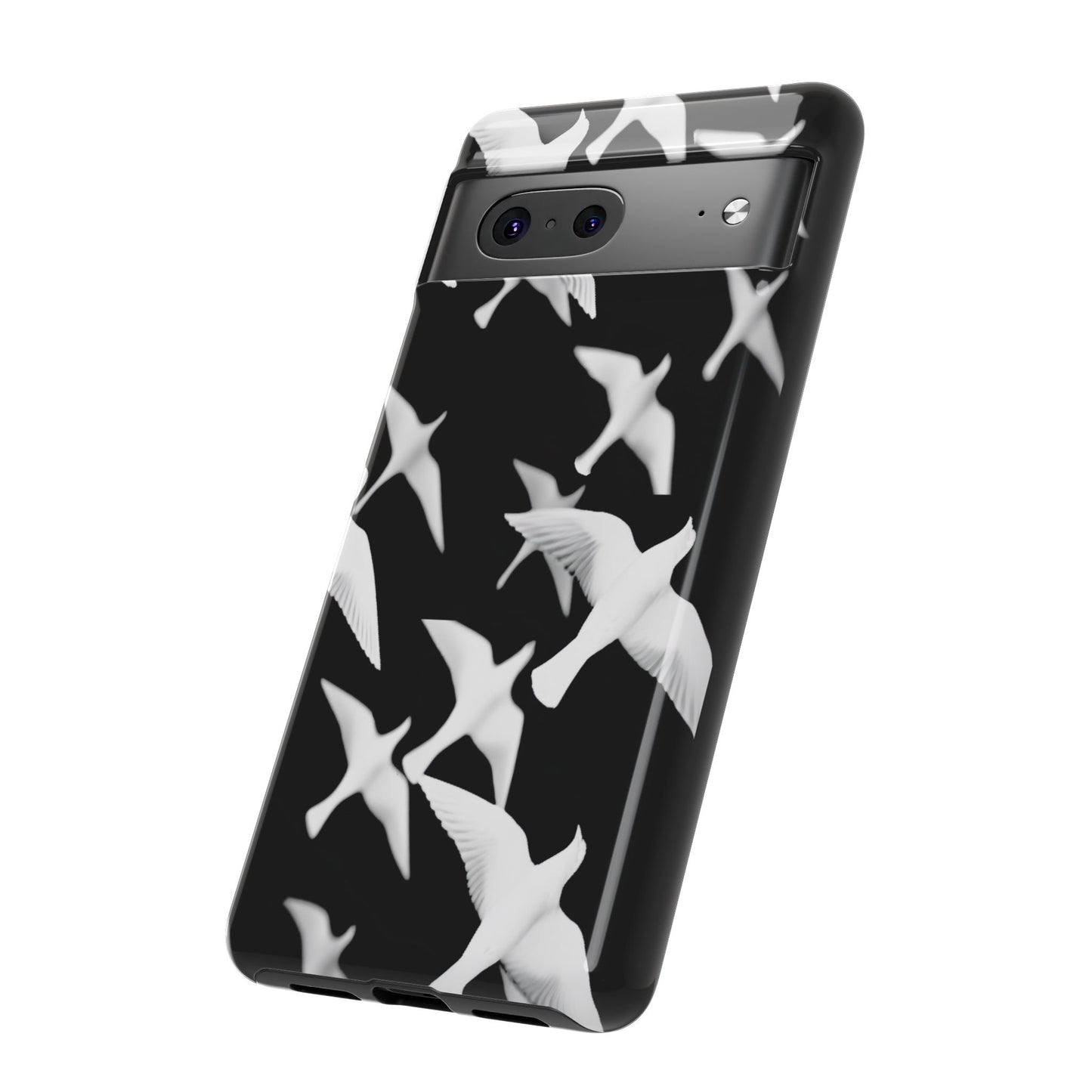 Smith & Raven | Flock of Seagulls Tough Case | Black w/White Bird Pattern | Phone Case