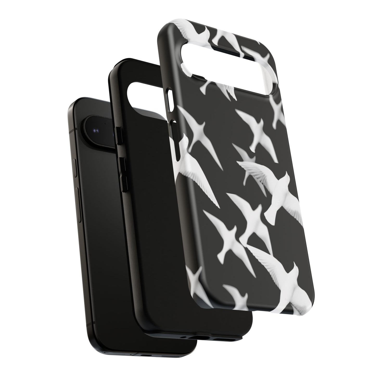 Smith & Raven | Flock of Seagulls Tough Case | Black w/White Bird Pattern | Phone Case