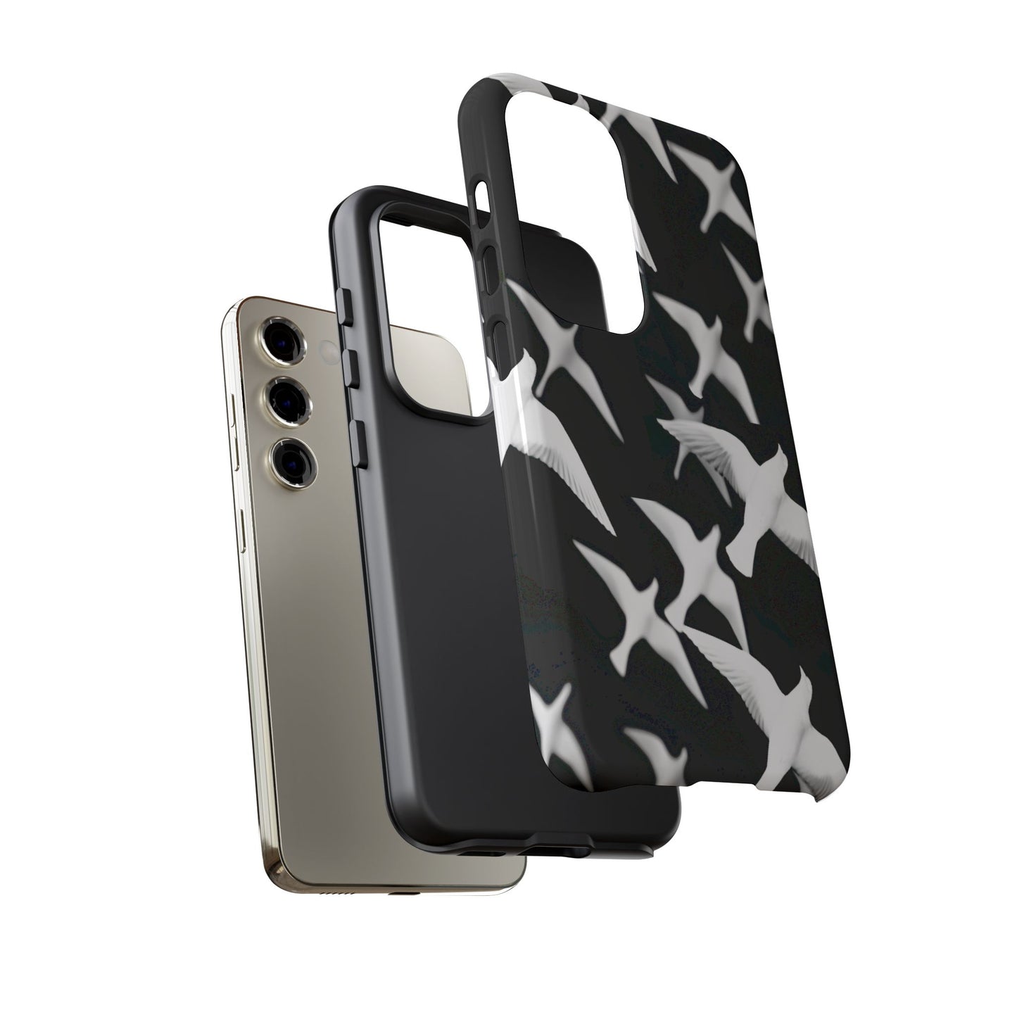 Smith & Raven | Flock of Seagulls Tough Case | Black w/White Bird Pattern | Phone Case