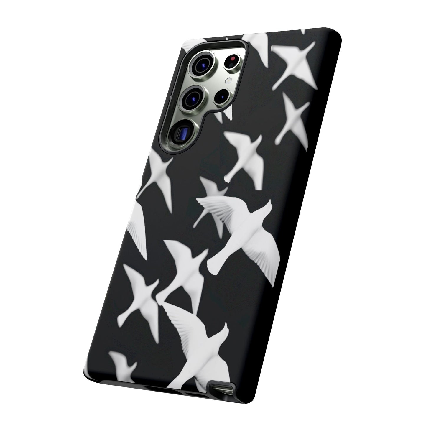 Smith & Raven | Flock of Seagulls Tough Case | Black w/White Bird Pattern | Phone Case