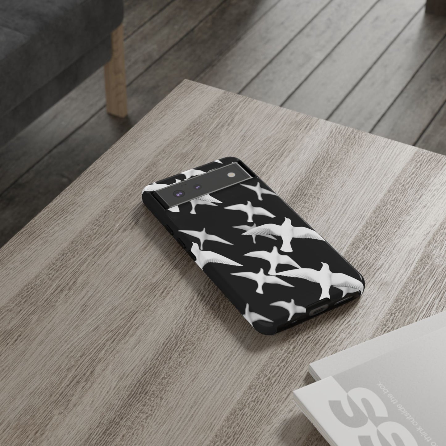 Smith & Raven | Flock of Seagulls Tough Case | Black w/White Bird Pattern | Phone Case