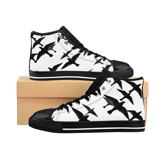 Smith & Raven | Flock of Seagulls Men's Classic Sneakers | White w/Black Bird Print