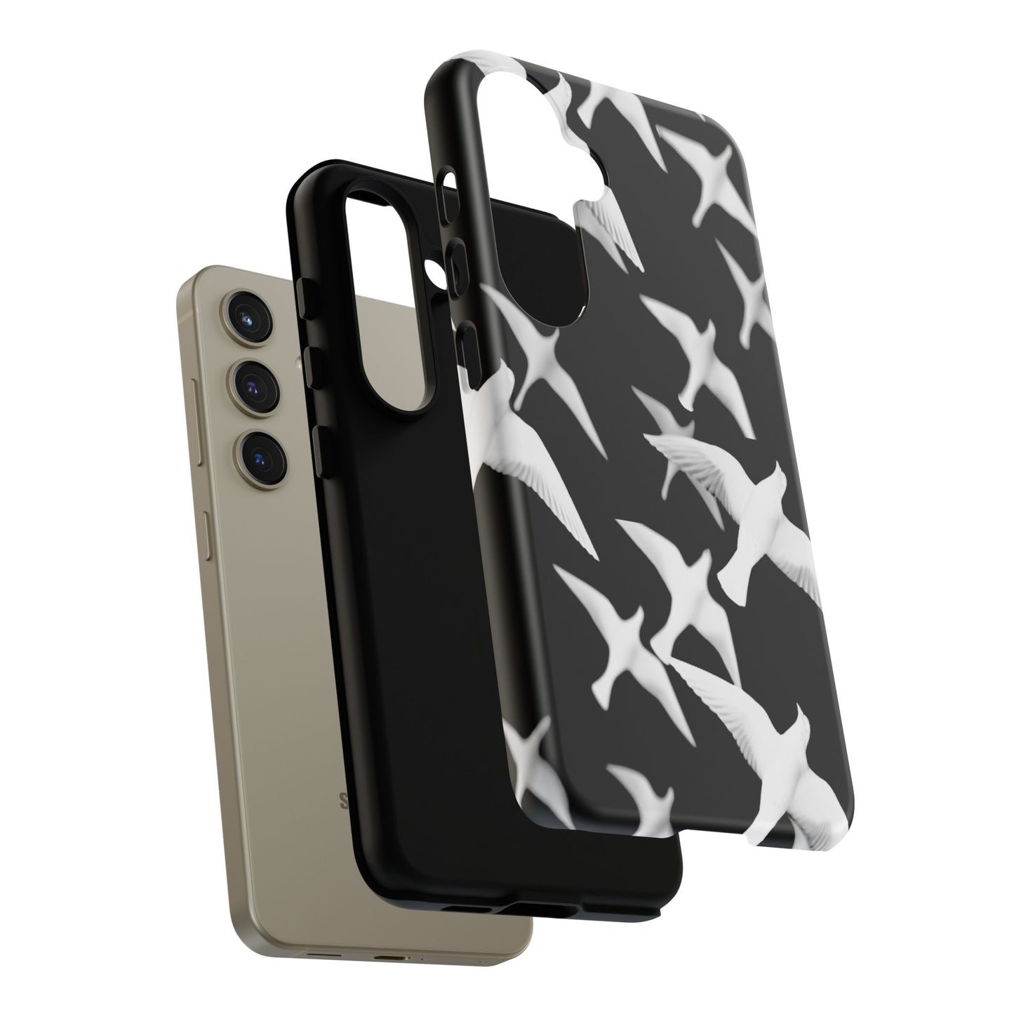 Smith & Raven | Flock of Seagulls Tough Case | Black w/White Bird Pattern | Phone Case