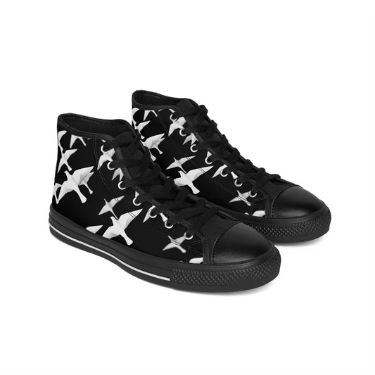 Smith & Raven | Flock of Seagulls Men's Classic Sneakers | Black w/White Bird Print