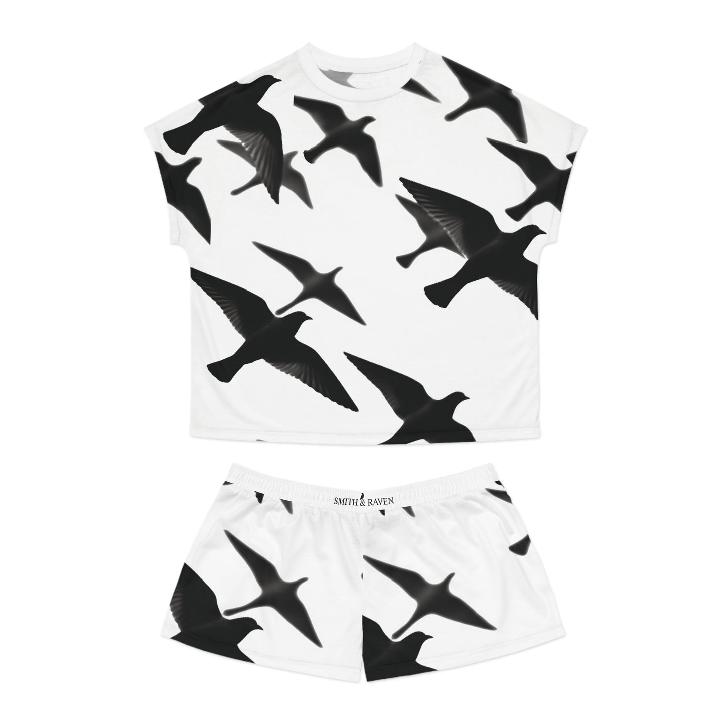 Smith & Raven | Flock of Seagulls Women's Short Pajama Set | White w/Black Birds