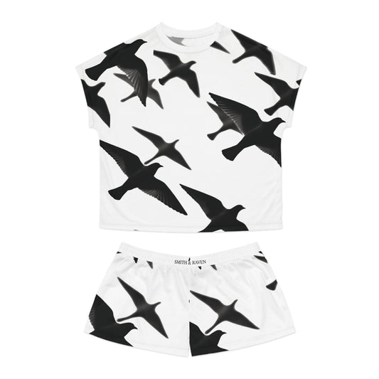 Smith & Raven | Flock of Seagulls Women's Short Pajama Set | White w/Black Birds