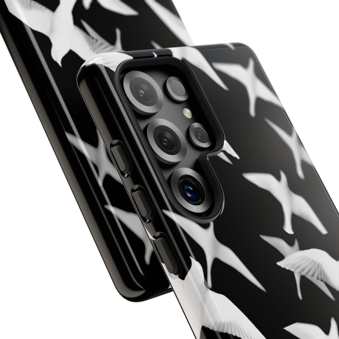 Smith & Raven | Flock of Seagulls Tough Case | Black w/White Bird Pattern | Phone Case