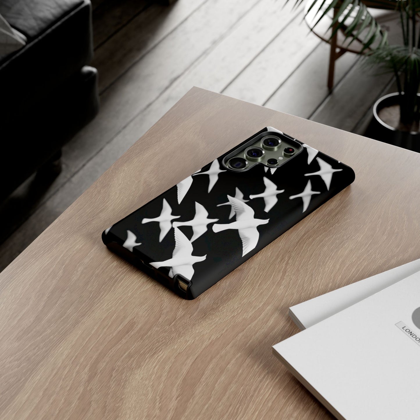 Smith & Raven | Flock of Seagulls Tough Case | Black w/White Bird Pattern | Phone Case