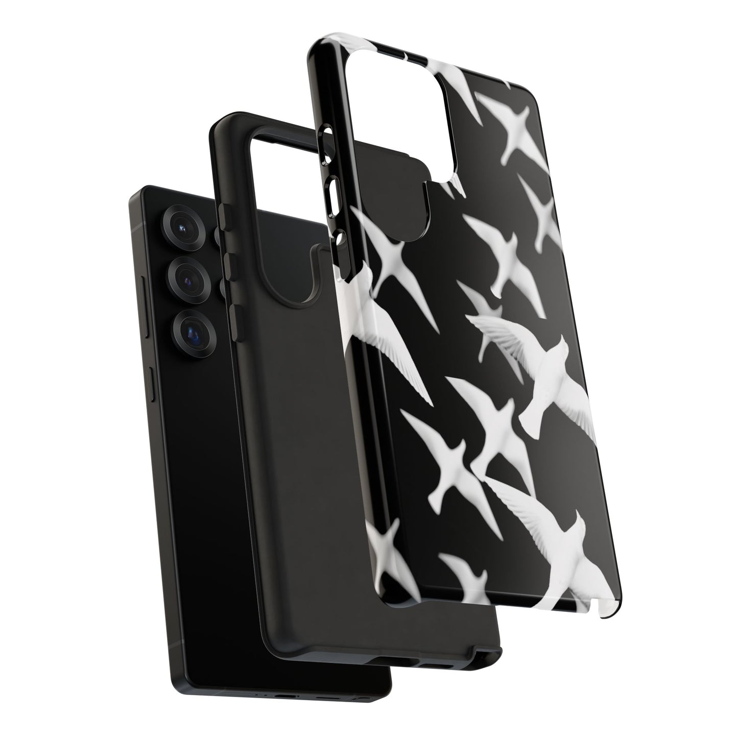 Smith & Raven | Flock of Seagulls Tough Case | Black w/White Bird Pattern | Phone Case