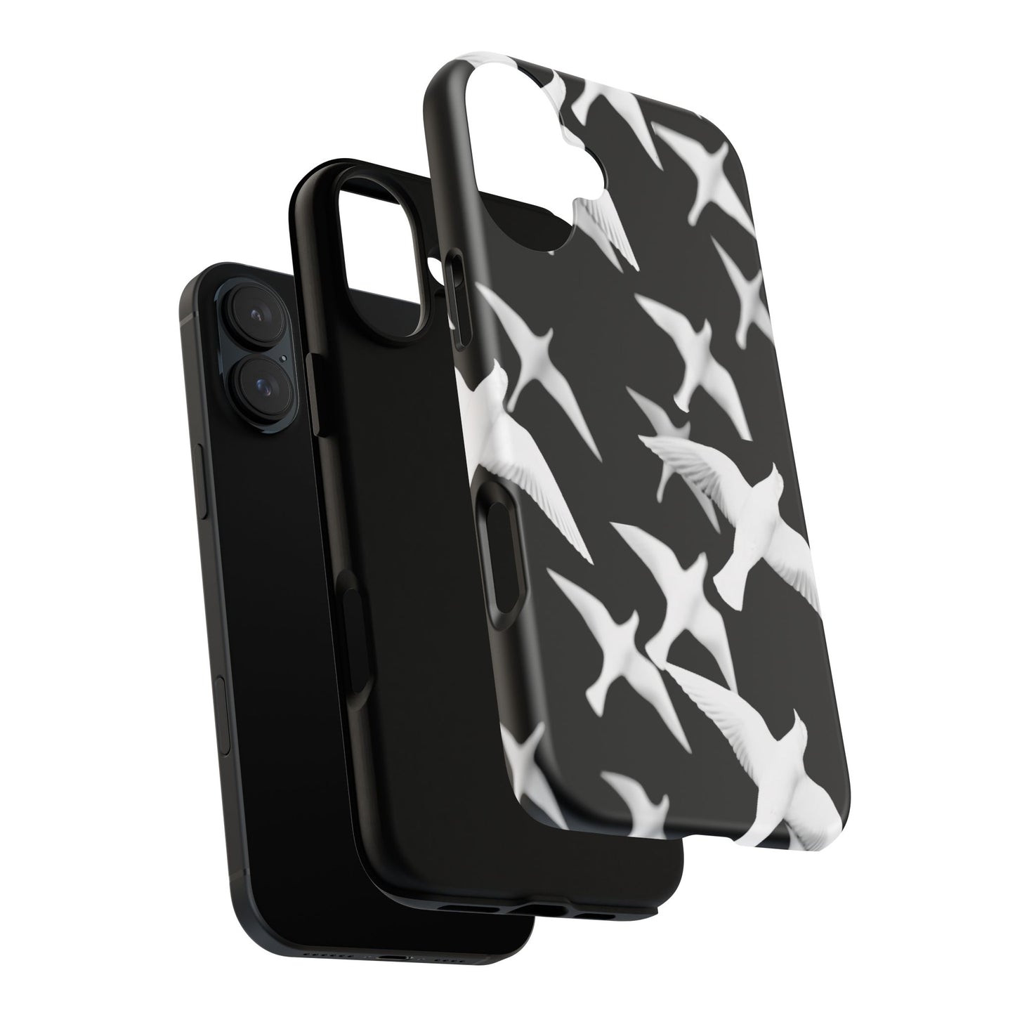 Smith & Raven | Flock of Seagulls Tough Case | Black w/White Bird Pattern | Phone Case