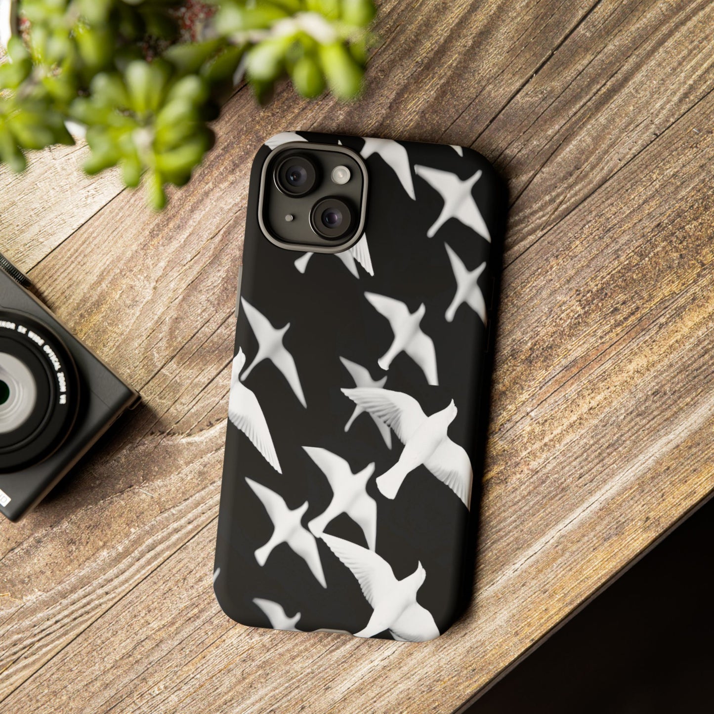 Smith & Raven | Flock of Seagulls Tough Case | Black w/White Bird Pattern | Phone Case