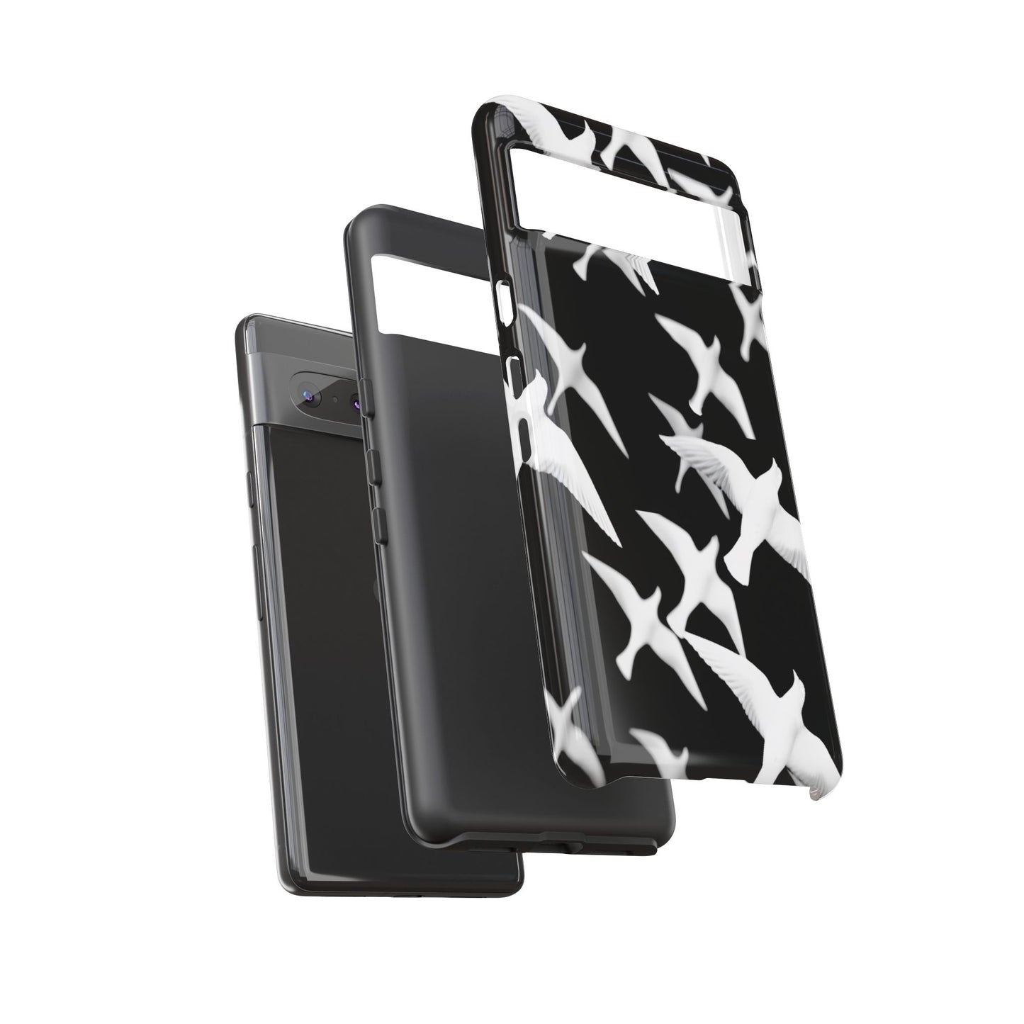 Smith & Raven | Flock of Seagulls Tough Case | Black w/White Bird Pattern | Phone Case