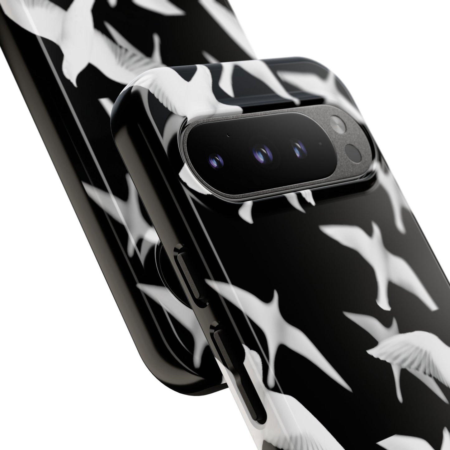 Smith & Raven | Flock of Seagulls Tough Case | Black w/White Bird Pattern | Phone Case