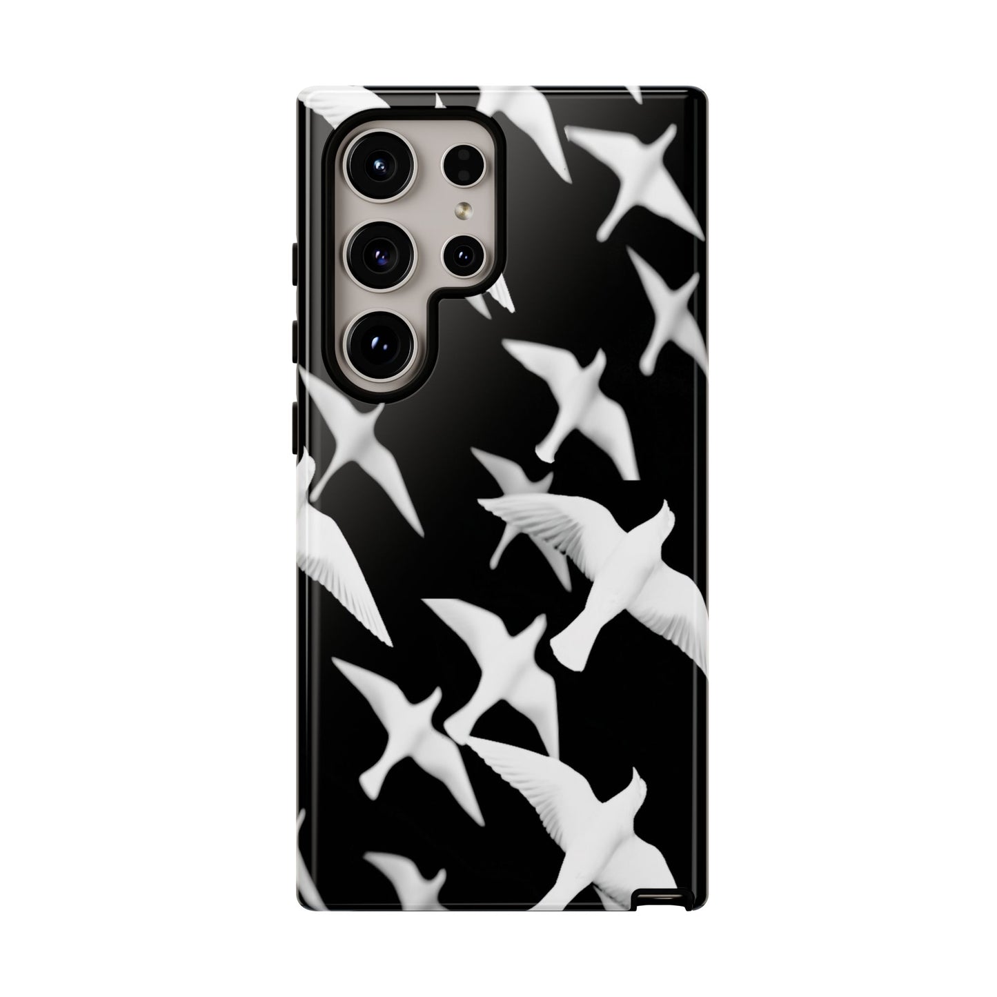 Smith & Raven | Flock of Seagulls Tough Case | Black w/White Bird Pattern | Phone Case